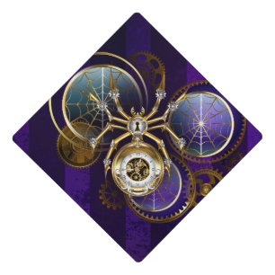 Steampunk Spider on Purple Background Graduation Cap Topper