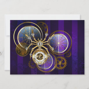 Steampunk Spider on Purple Background Invitation