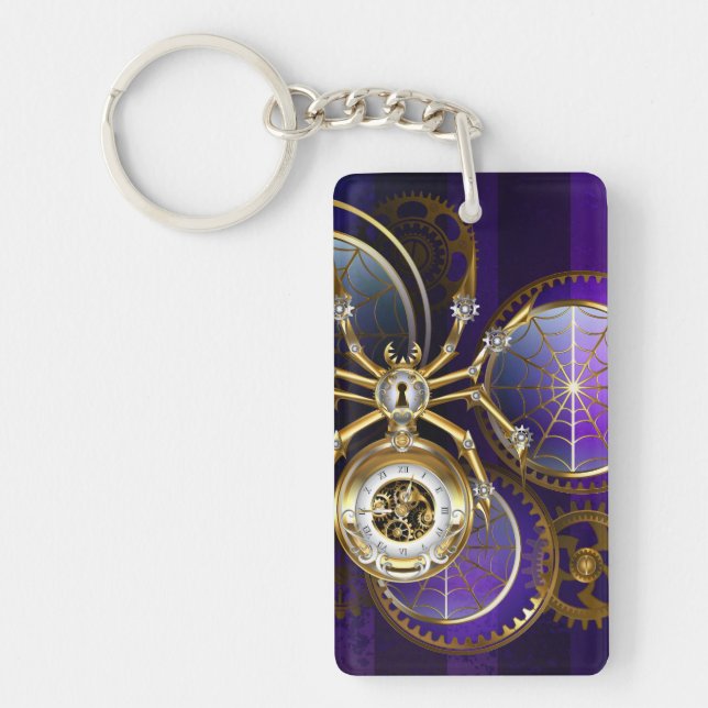 Steampunk Spider on Purple Background Keychain (Front)