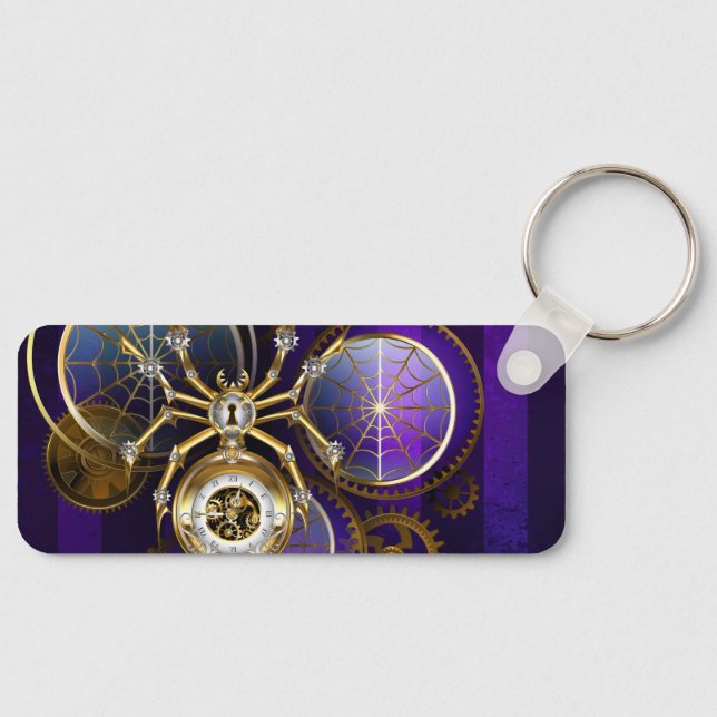 Steampunk Spider on Purple Background Keychain (Front)