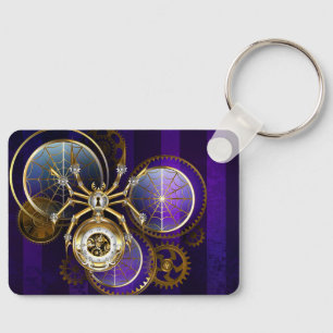 Steampunk Spider on Purple Background Keychain