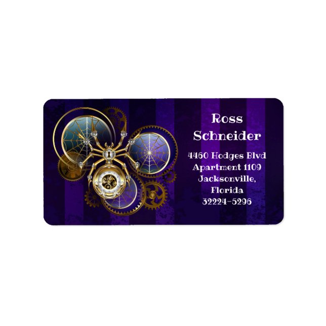Steampunk Spider on Purple Background Label (Front)