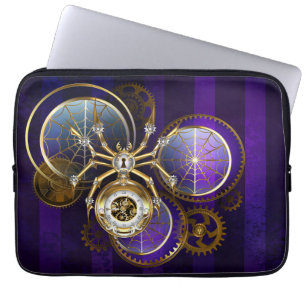 Steampunk Spider on Purple Background Laptop Sleeve