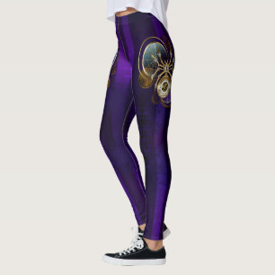 Steampunk Spider on Purple Background Leggings
