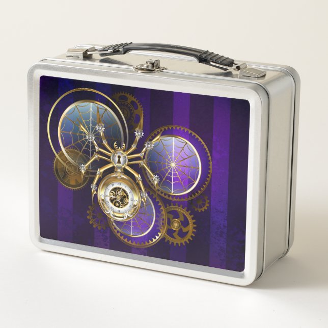 Steampunk Spider on Purple Background Metal Lunch Box (Front)