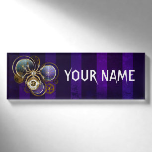 Steampunk Spider on Purple Background Name Tag