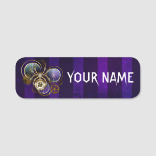 Steampunk Spider on Purple Background Name Tag