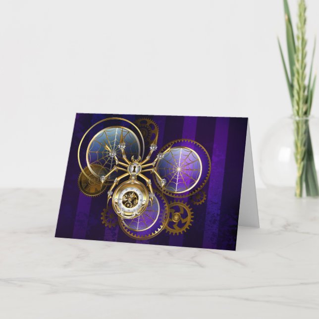 Steampunk Spider on Purple Background Note Card (Front)
