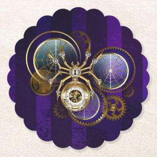 Steampunk Spider on Purple Background Paper Coaster