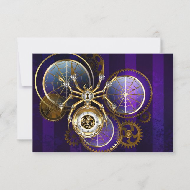 Steampunk Spider on Purple Background RSVP Card (Front)