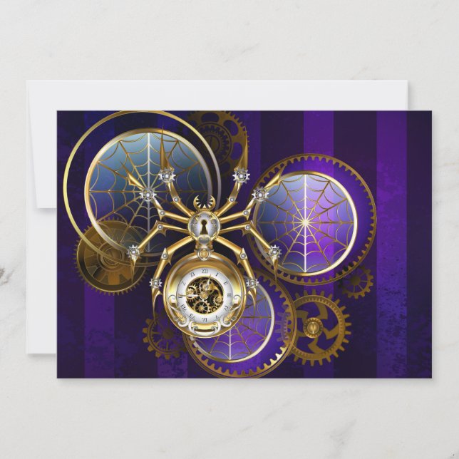 Steampunk Spider on Purple Background Save The Date (Front)
