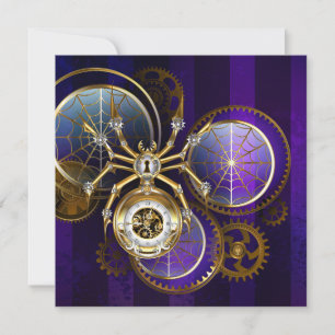 Steampunk Spider on Purple Background Save The Date