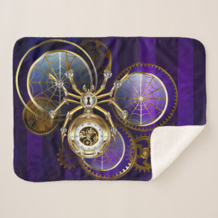 Steampunk Spider on Purple Background Sherpa Blanket