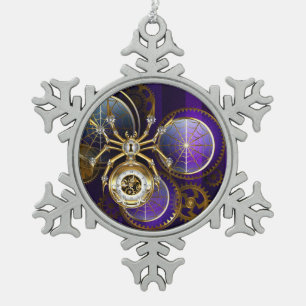 Steampunk Spider on Purple Background Snowflake Pewter Christmas Ornament