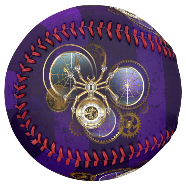Steampunk Spider on Purple Background Softball (Front Left)