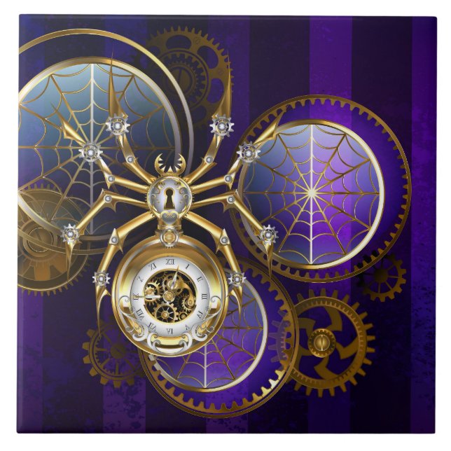 Steampunk Spider on Purple Background Tile (Front)