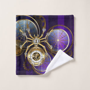 Steampunk Spider on Purple Background Wash Cloth