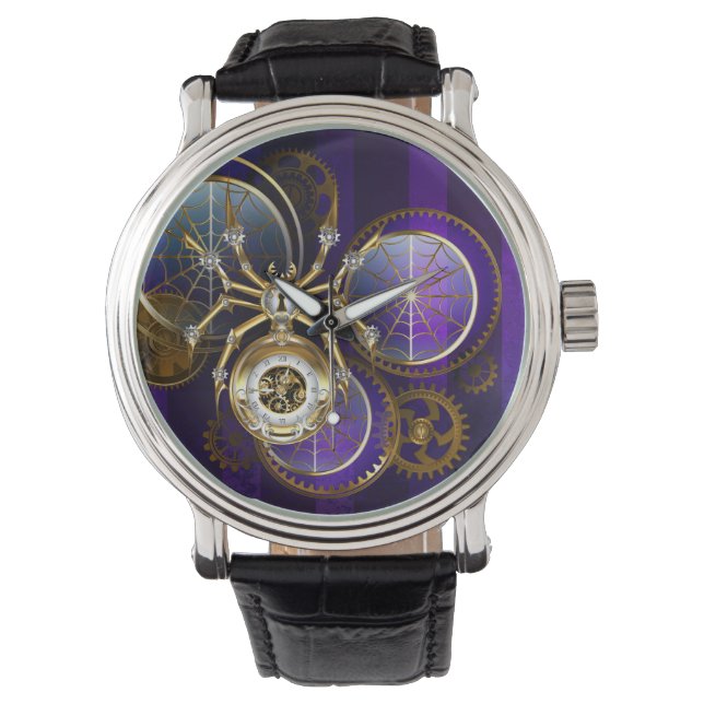 Steampunk Spider on Purple Background Watch (Front)