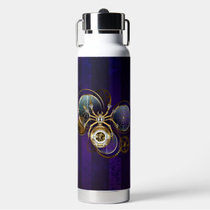Steampunk Spider on Purple Background Water Bottle