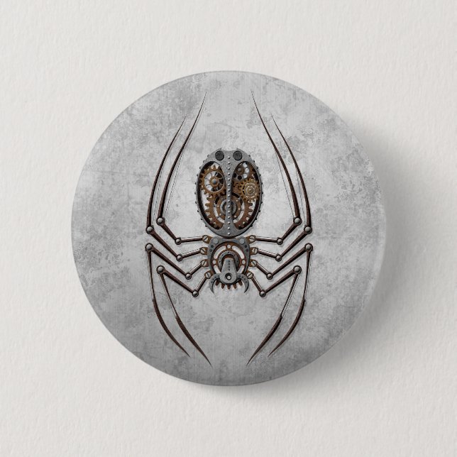 Steampunk Spider on Rough Steel 2 Inch Round Button (Front)