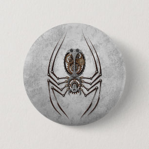 Steampunk Spider on Rough Steel 2 Inch Round Button