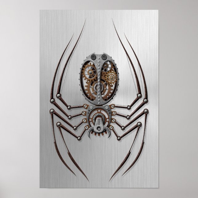 Steampunk Spider with Stainless Steel Effect Poster (Front)