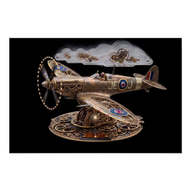 Steampunk Spitfire Mechanical Fighter Plane Poster (Front)