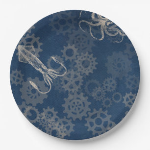 Steampunk squid paper plates