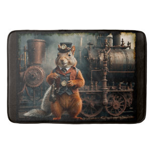 Steampunk Squirrel and Train Bath Mat