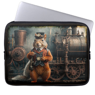 Steampunk Squirrel and Train Laptop Sleeve