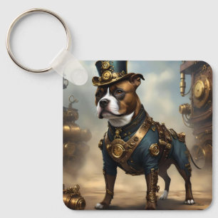 Steampunk Staffordshire Bull Terrier, Keychain