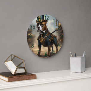 Steampunk Staffordshire Bull Terrier,  Large Clock