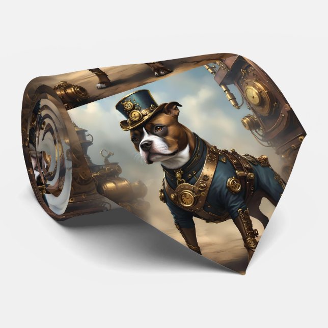 Steampunk Staffordshire Bull Terrier,  Tie (Rolled)