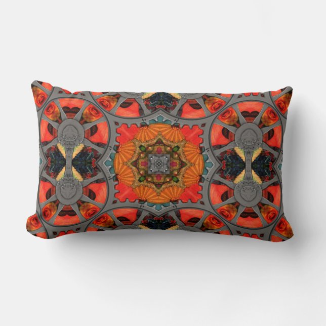 Steampunk Stained Glass Tapestry Lumbar Pillow (Front)