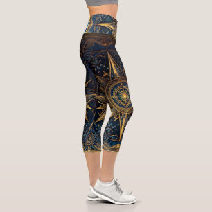 Steampunk Stars Mystical Sun Astrology Yoga     Capri Leggings