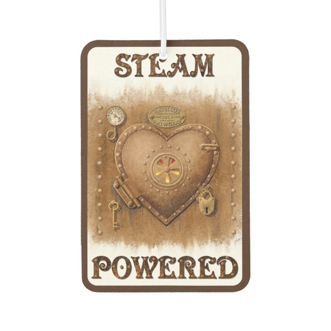 Steampunk Steam Powered Heart Air Freshener (Front)