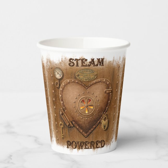 Steampunk Steam Powered Heart Paper Cups (Left)