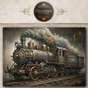 Steampunk Steam Train Decoupage Tissue Paper