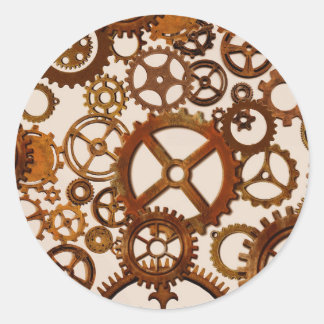 Steampunk style cogs classic round sticker