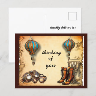 Steampunk Styled Boots, Goggles Hot Air Balloons Postcard