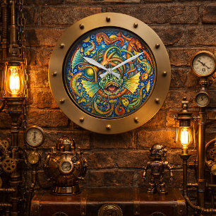 Steampunk Submarine Porthole Undersea Creatures Large Clock