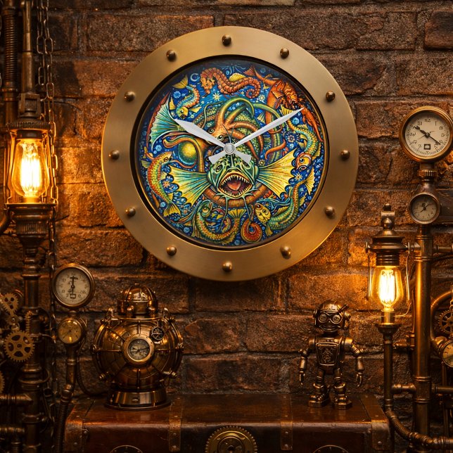 Steampunk Submarine Porthole Undersea Creatures Large Clock (Creator Uploaded)