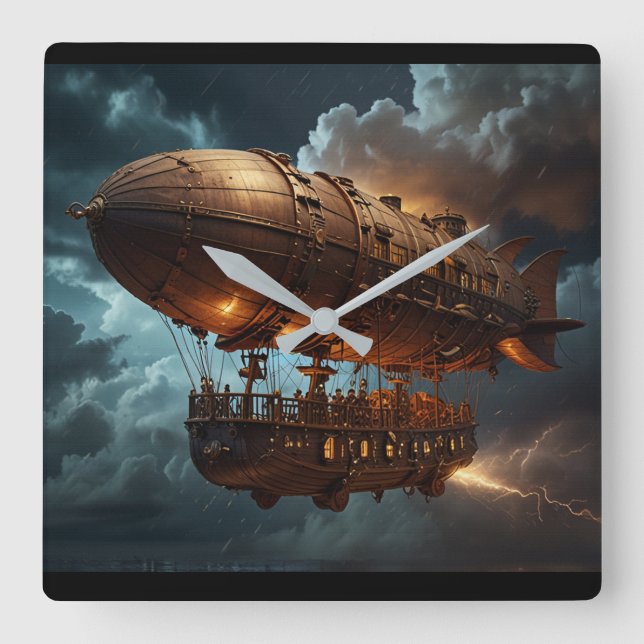 Steampunk Submersible Ocean-liner Square Wall Clock (Front)