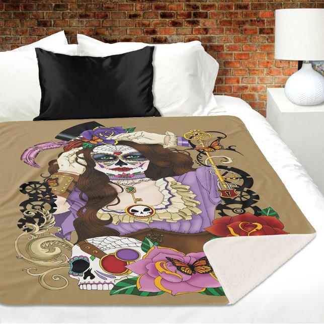 Steampunk Sugar Skull Sherpa Blanket (Creator Uploaded)