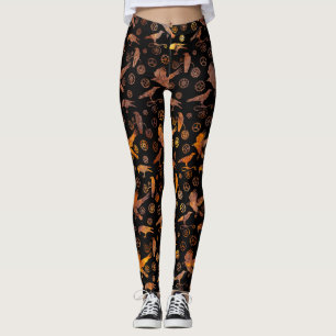 Steampunk Super Colourful Rusty Gears and Crows Leggings
