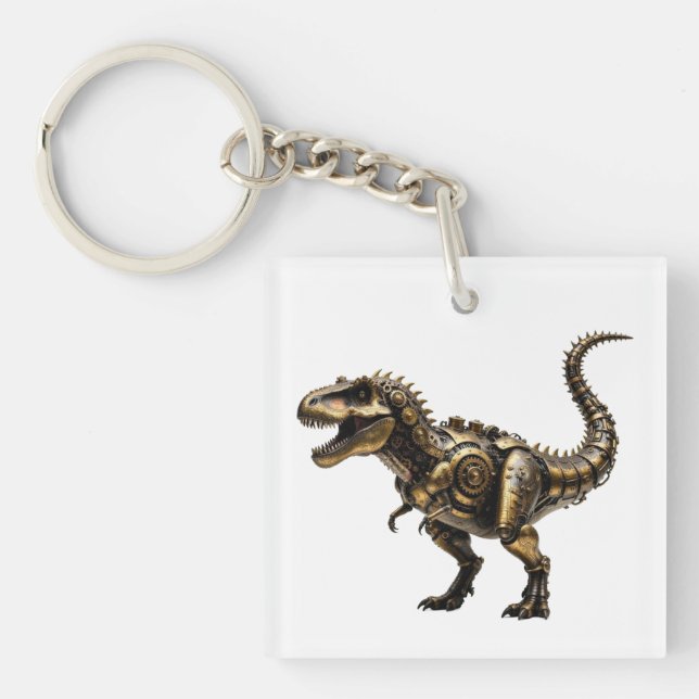 Steampunk T-Rex Mech – Brass Dino Beast Keychain (Front)
