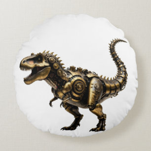 Steampunk T-Rex Mech – Brass Dino Beast Round Pillow