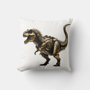 Steampunk T-Rex Mech – Brass Dino Beast Throw Pillow