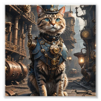 Steampunk Tabby Cat Photo Print