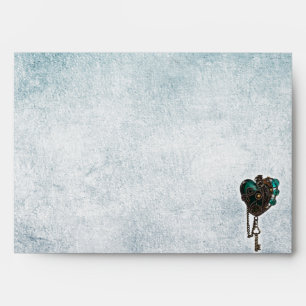 Steampunk Teal Heart Wedding Envelope